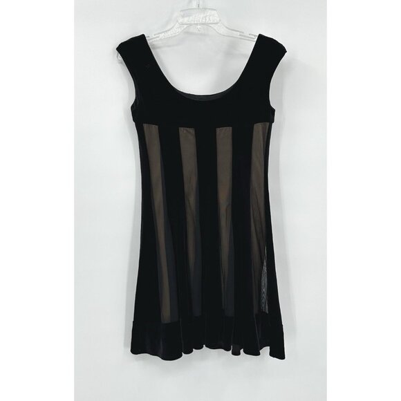 vintage 90s VELVET A LINE DRESS Y2K striped goth emo mini sleeveless black SMALL - Picture 7 of 8
